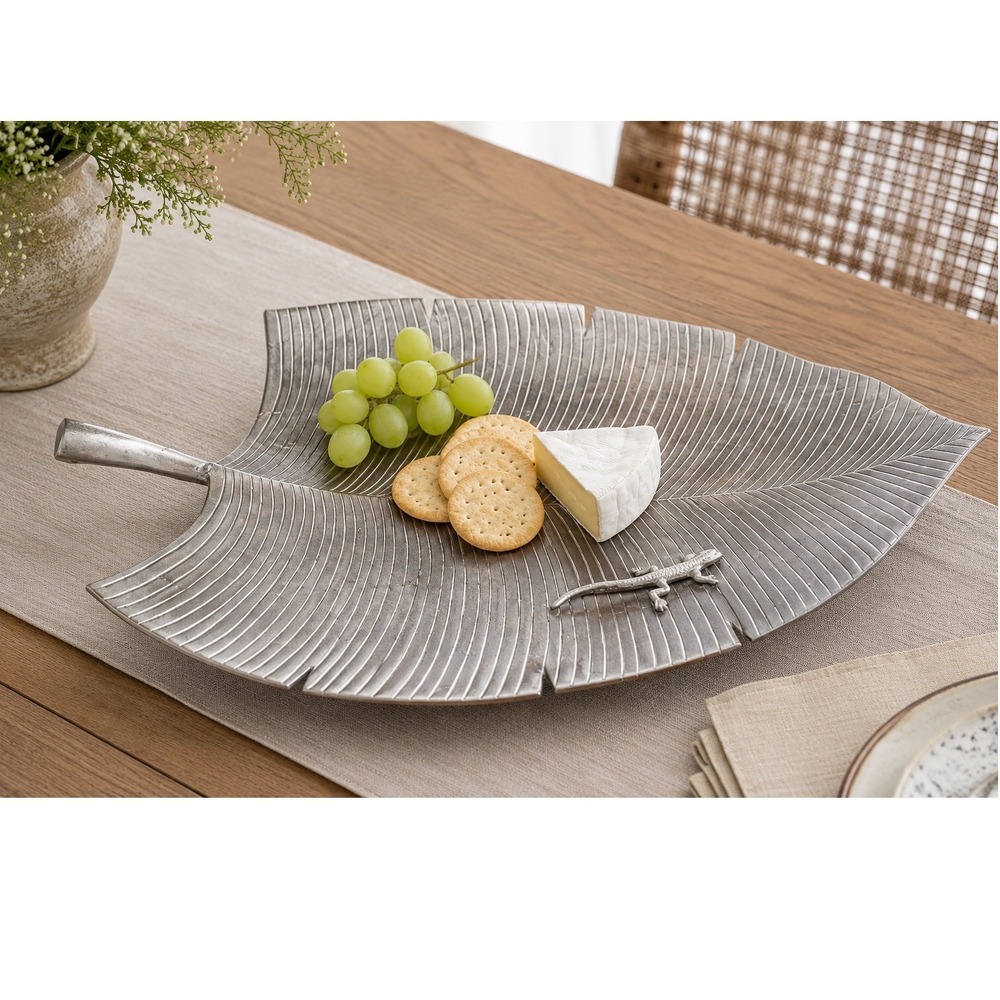 Towle Silversmith Nickel Plated Leaf Serving Tray w/ Gecko Decor 21"